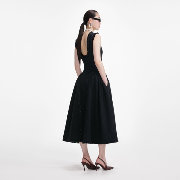 Self portrait BLACK BOUCLE SLEEVELESS MIDI DRESS $785 - Picture 4 of 6